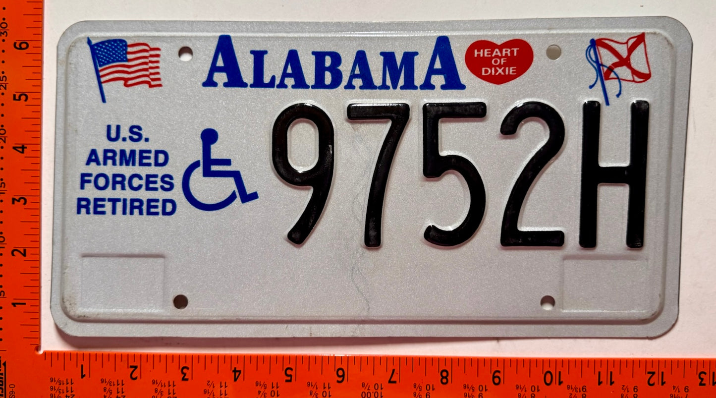 undated Alabama #9752H Disabled Vet License Plate