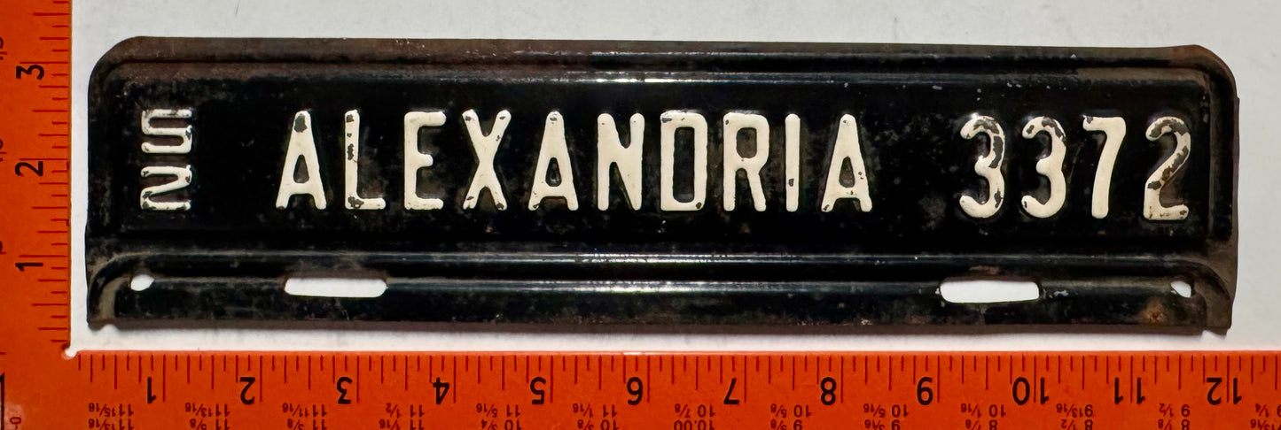 1952 Alexandria, Virginia #3372 License Plate