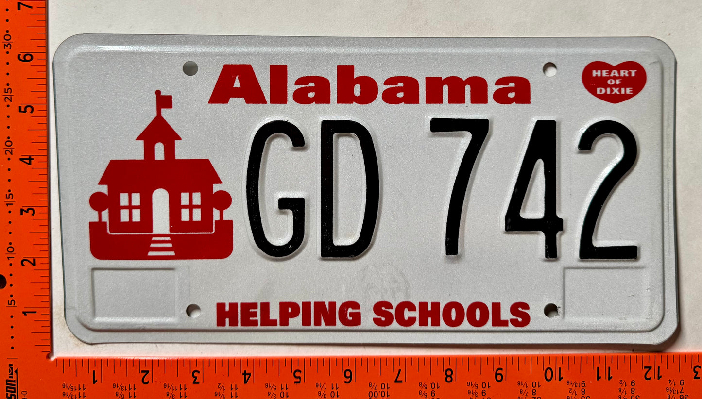 undated Alabama #GD 742 Helping Schools License Plate