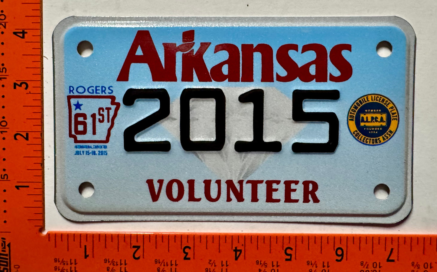 2015 ALPCA Convention Volunteer, Rogers, AR License Plate