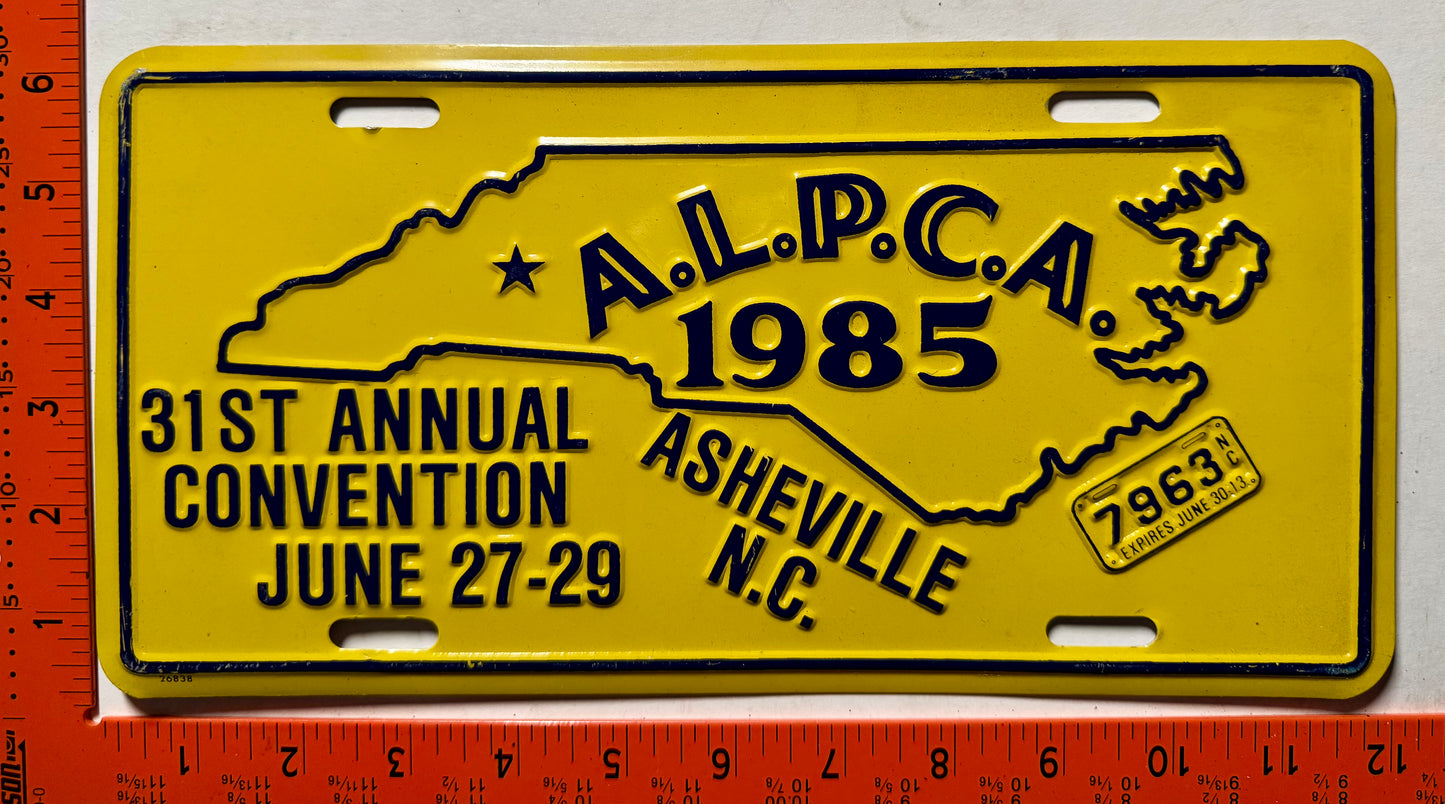 1985 ALPCA Convention, Asheville, NC Souvenir License Plate