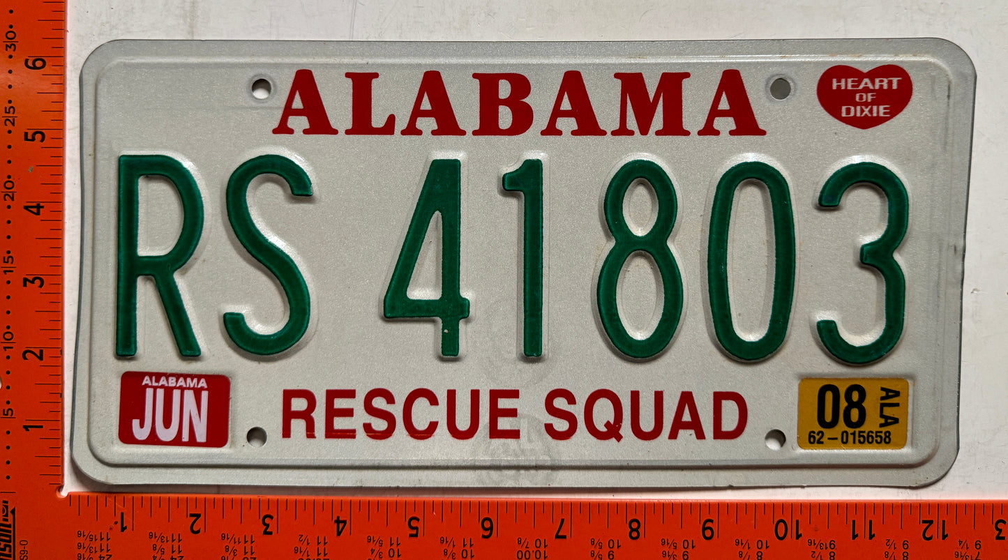 2008 Alabama #RS 41803 Rescue Squad License Plate