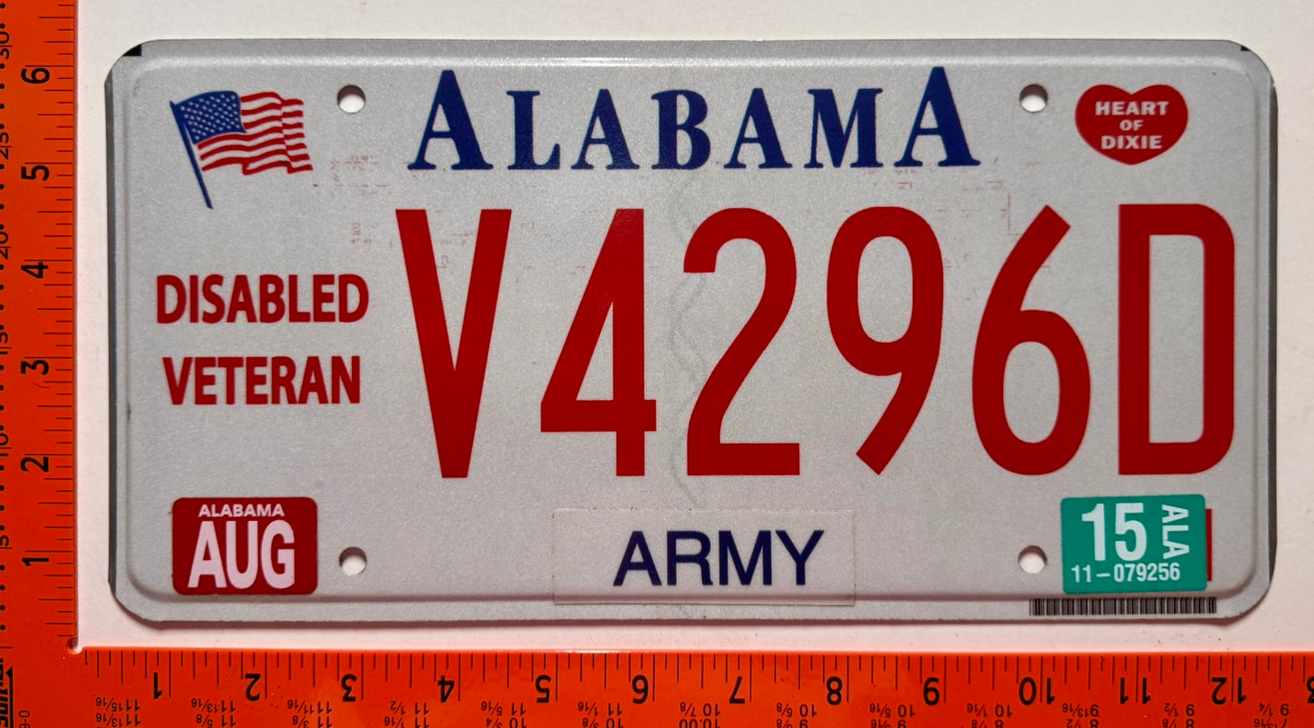 2015 Alabama #V4296D Disabled Vet License Plate