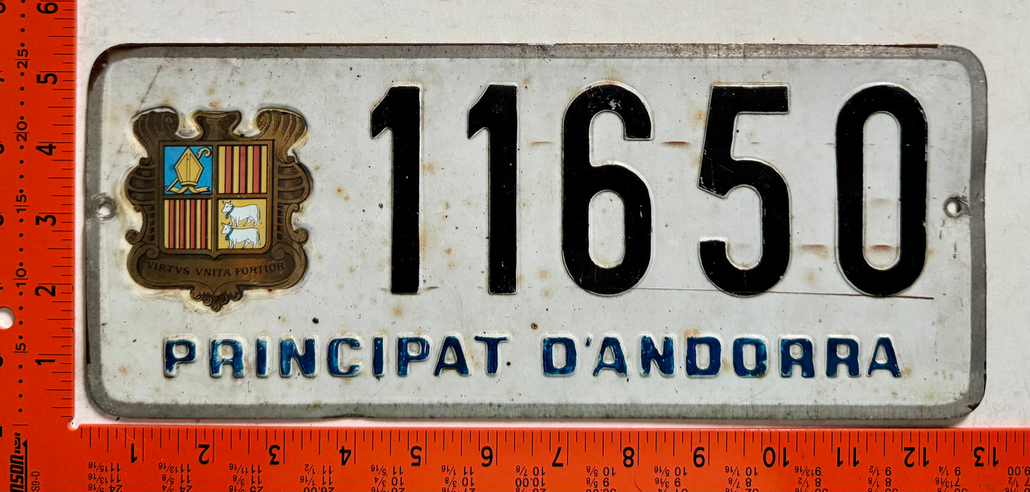 undated Andorra #11650 Passenger License Plate