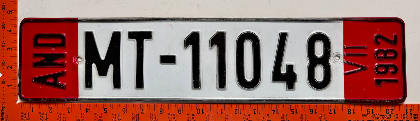 1982 Andorra #MT-11048 Temporary License Plate