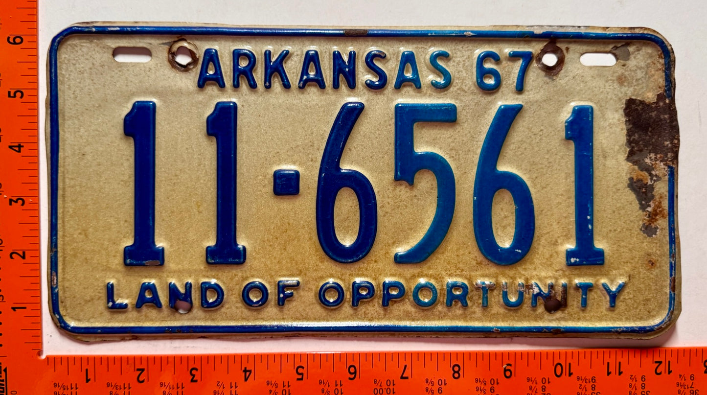 1967 Arkansas #11-6561 Passenger License Plate