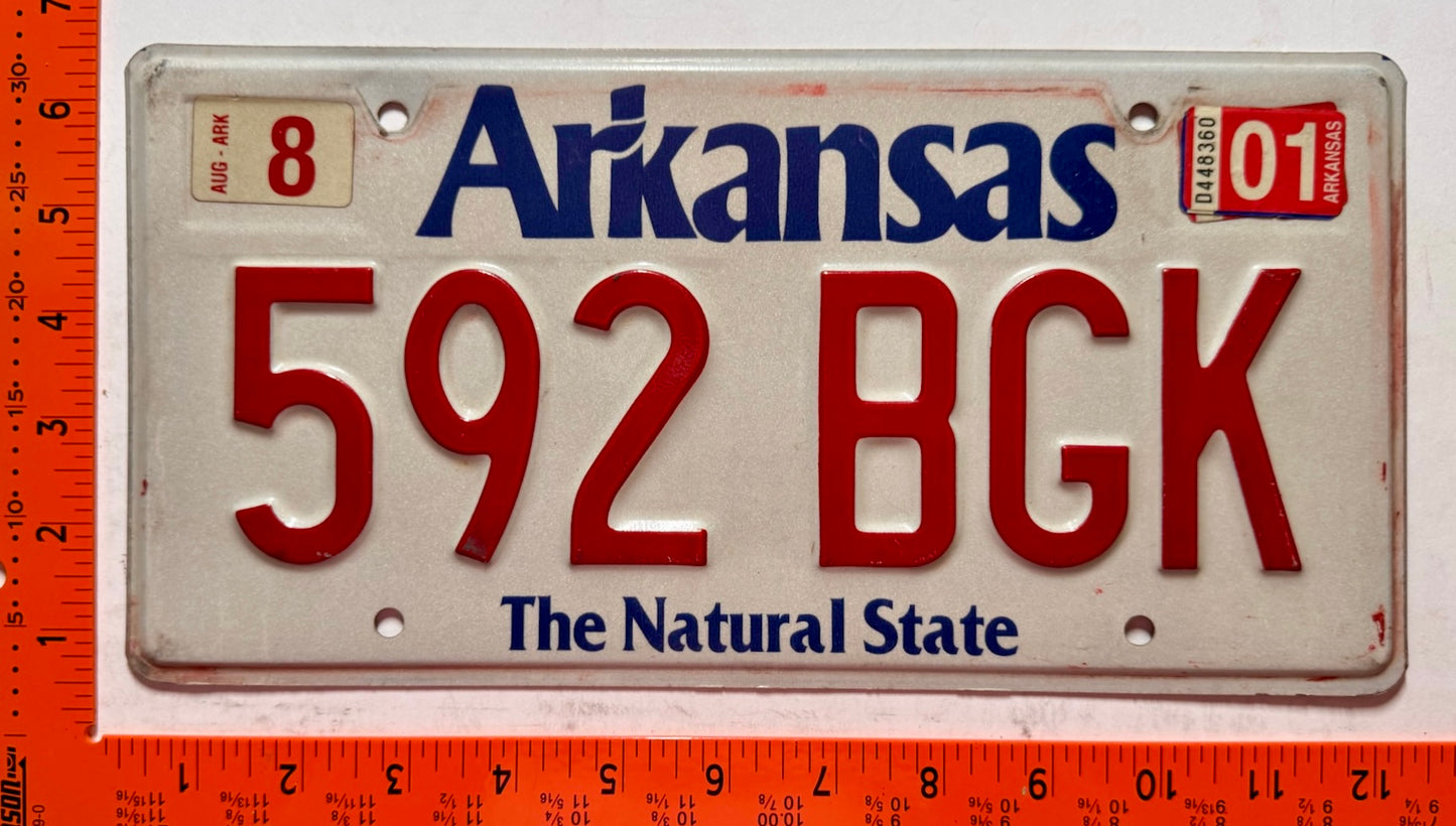2001 Arkansas #592 BGK Passenger License Plate
