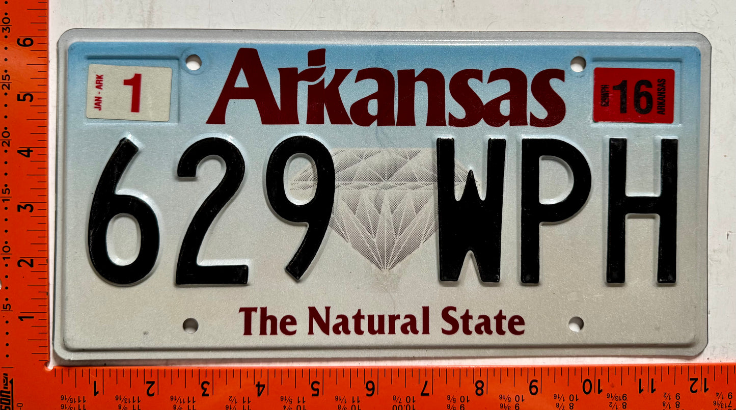 2016 Arkansas #629 WPH Passenger License Plate