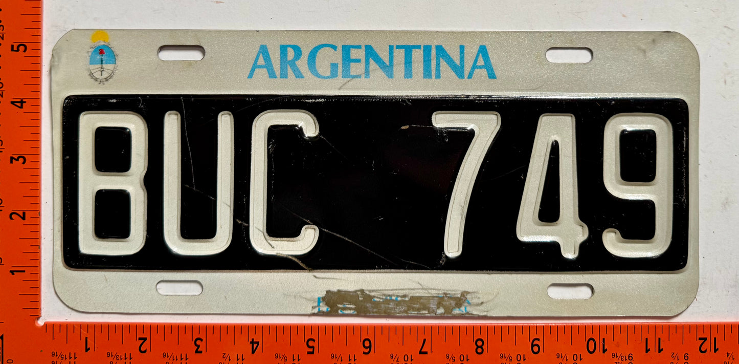 1995 base Argentina #BUC 749 Passenger License Plate