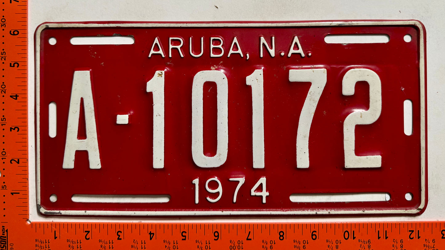 1974 Aruba #A-10172 Passenger License Plate