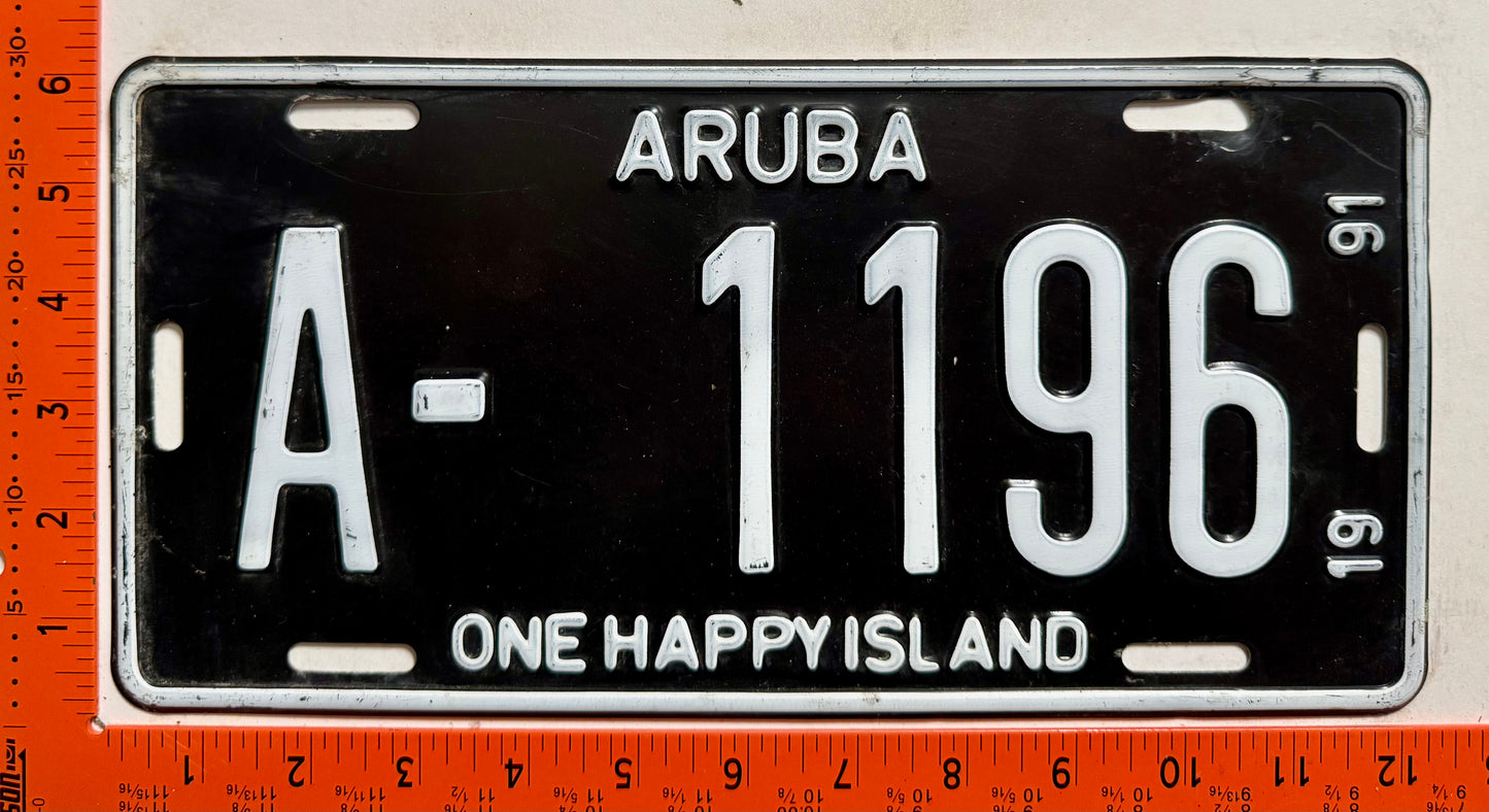 1991 Aruba #A-1196 Passenger License Plate