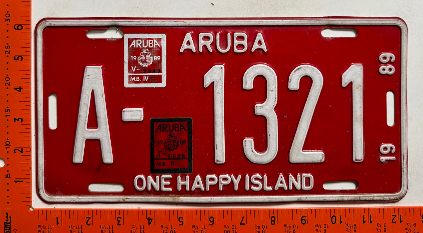 1989 Aruba #A-1321 Passenger License Plate