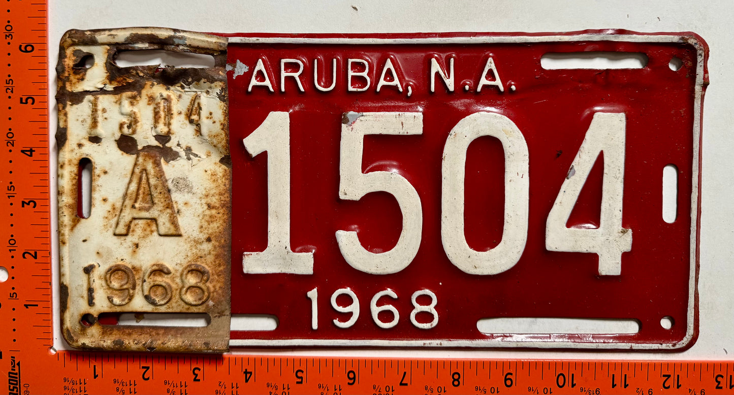 1968 Aruba #A-1504 Passenger License Plate