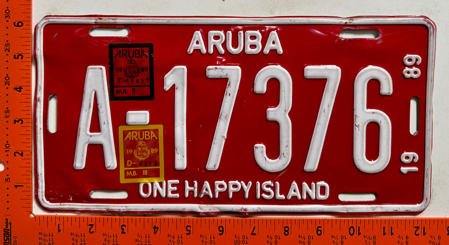 1989 Aruba #A-17376 Passenger License Plate