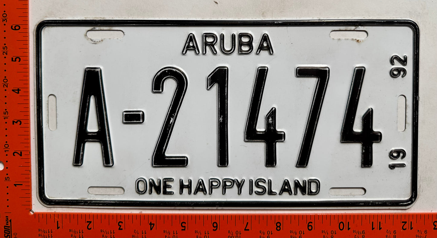 1992 Aruba #A-21474 Passenger License Plate
