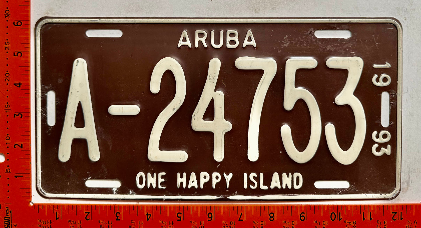 1993 Aruba #A-24753 Passenger License Plate