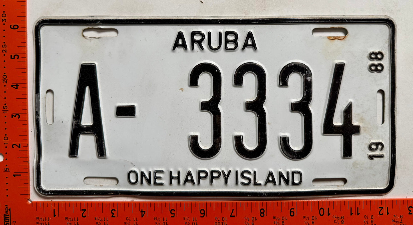 1988 Aruba #A-3334 Passenger License Plate