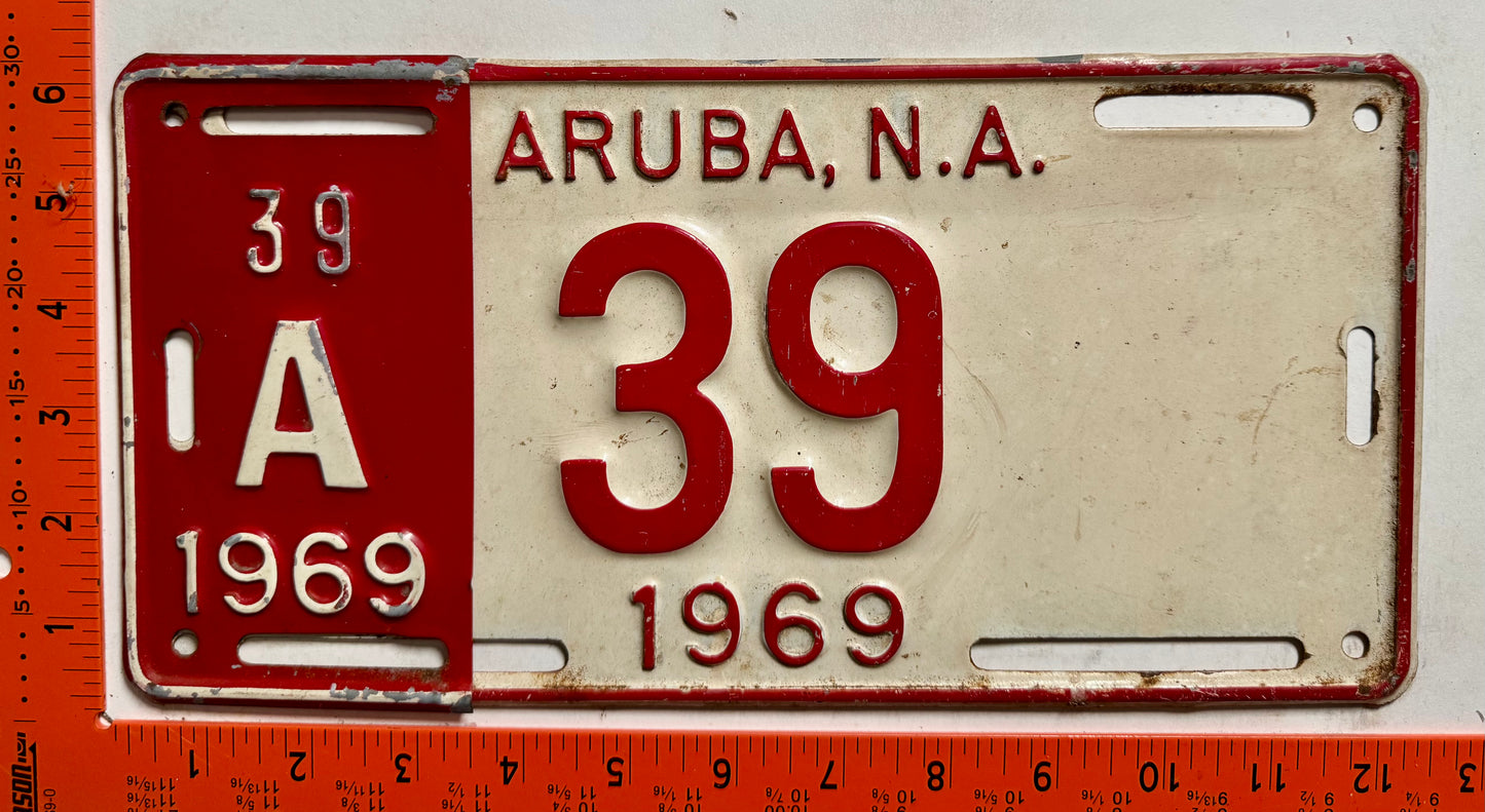 1969 Aruba #A-39 Passenger License Plate