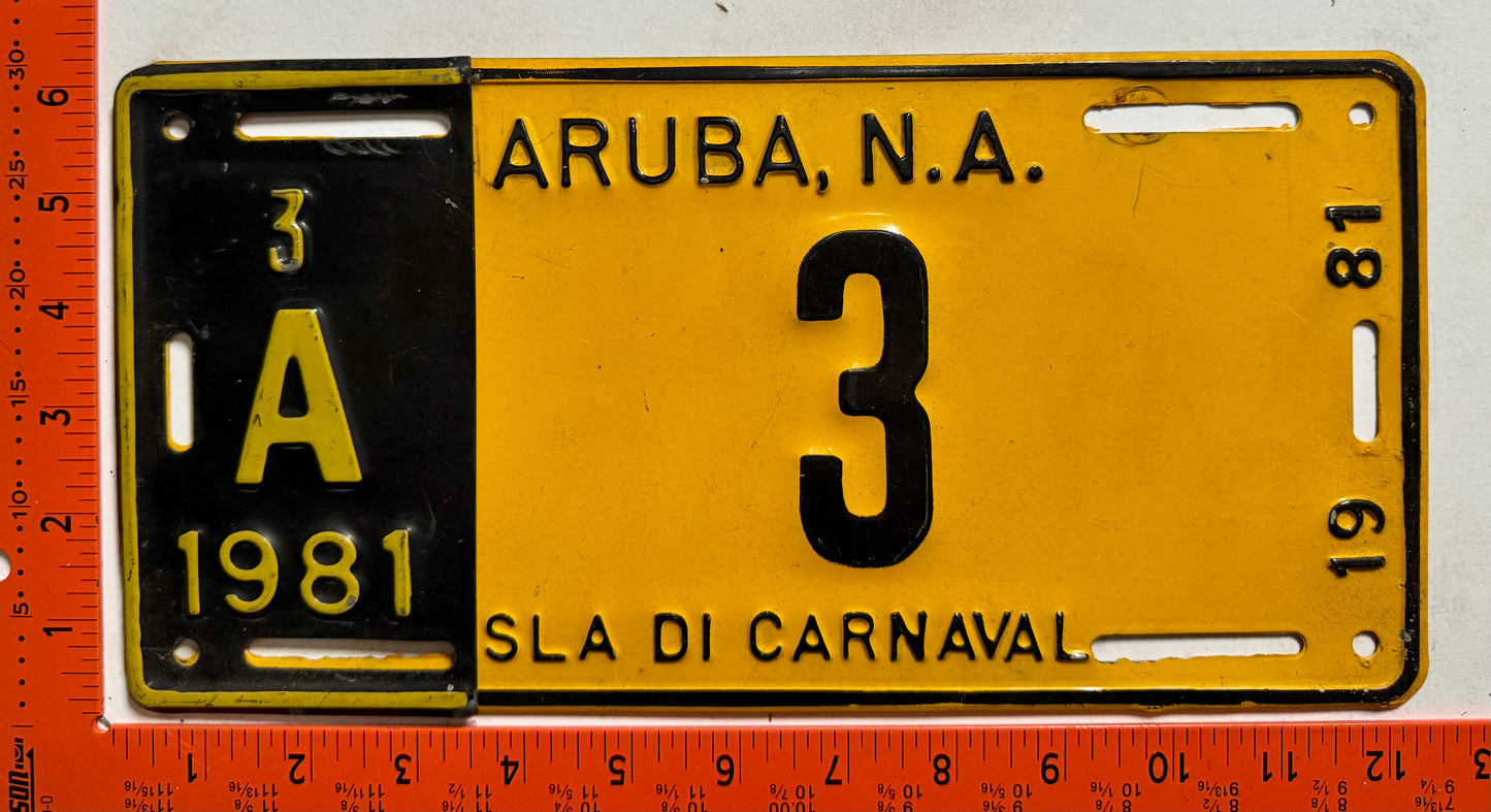 1981 Aruba #A-3 Passenger License Plate