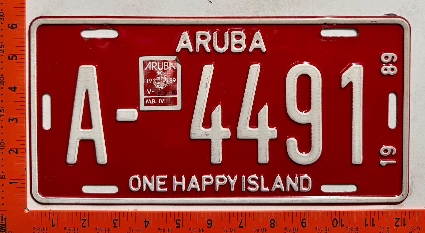 1989 Aruba #A-4491 Passenger License Plate