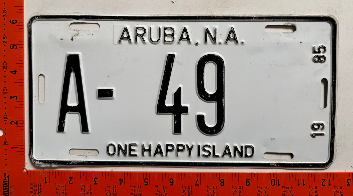 1985 Aruba #A-49 Passenger License Plate