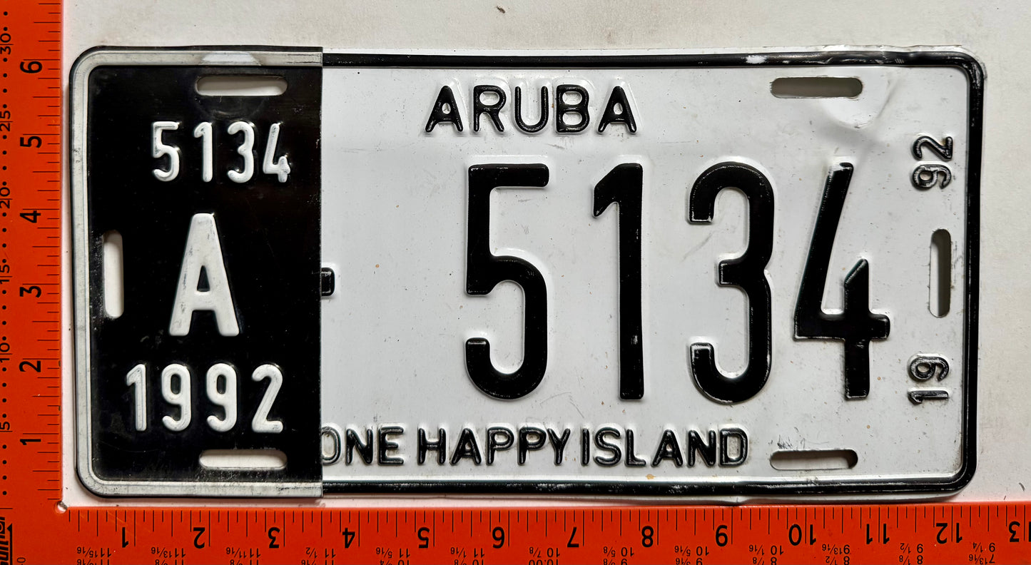 1992 Aruba #A-5134 Passenger License Plate