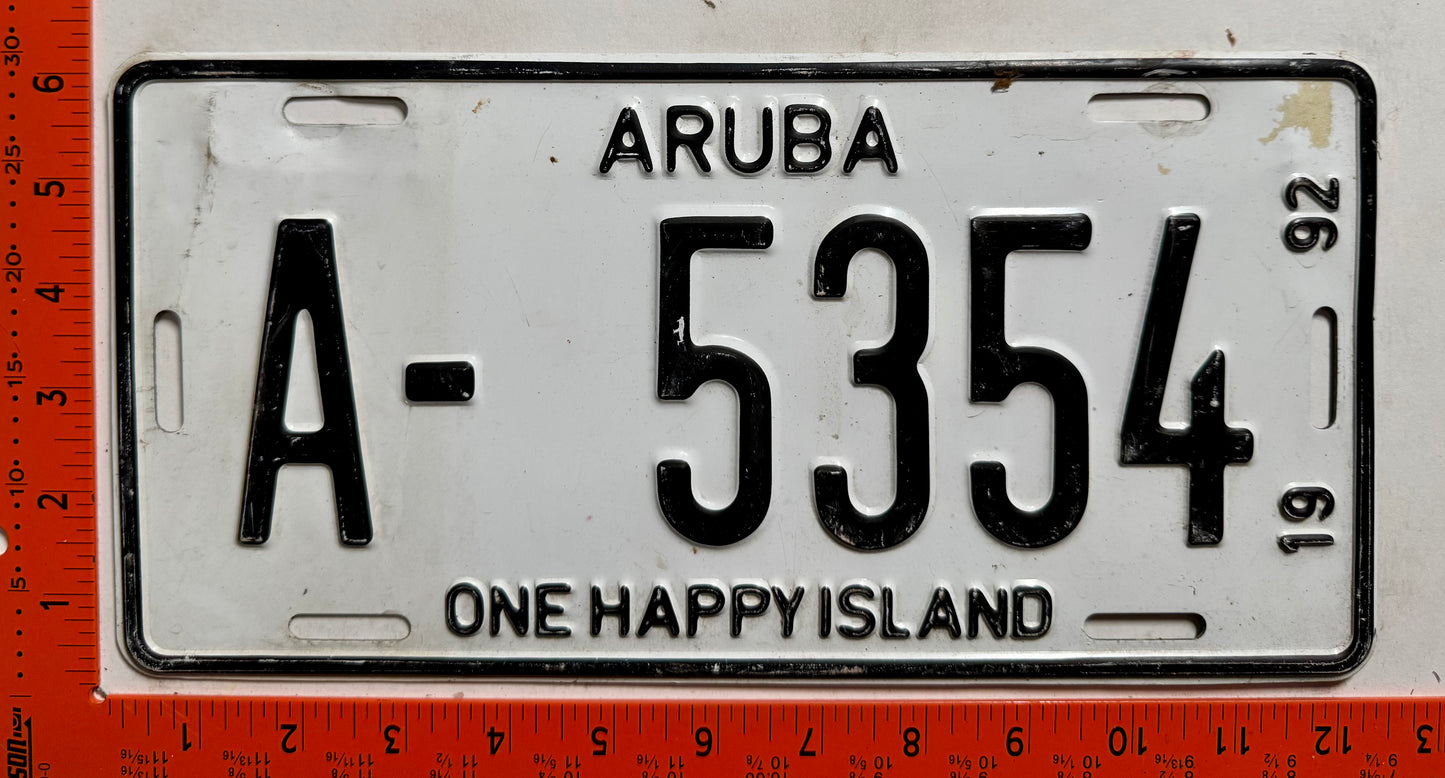 1992 Aruba #A-5354 Passenger License Plate