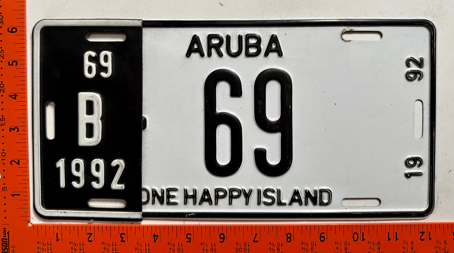 1992 Aruba #B-69 Bus License Plate