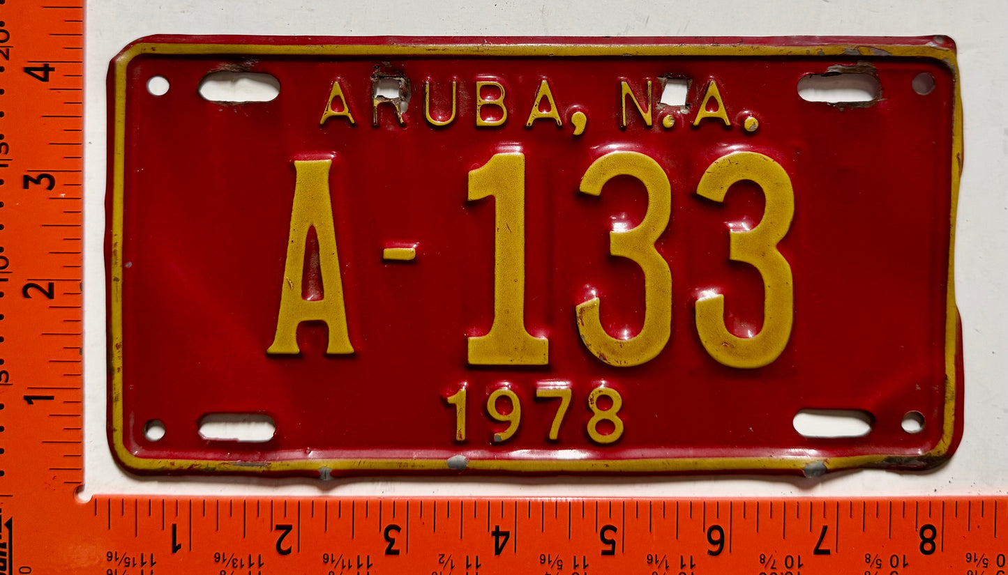 1978 Aruba #A-133 Motorcycle License Plate