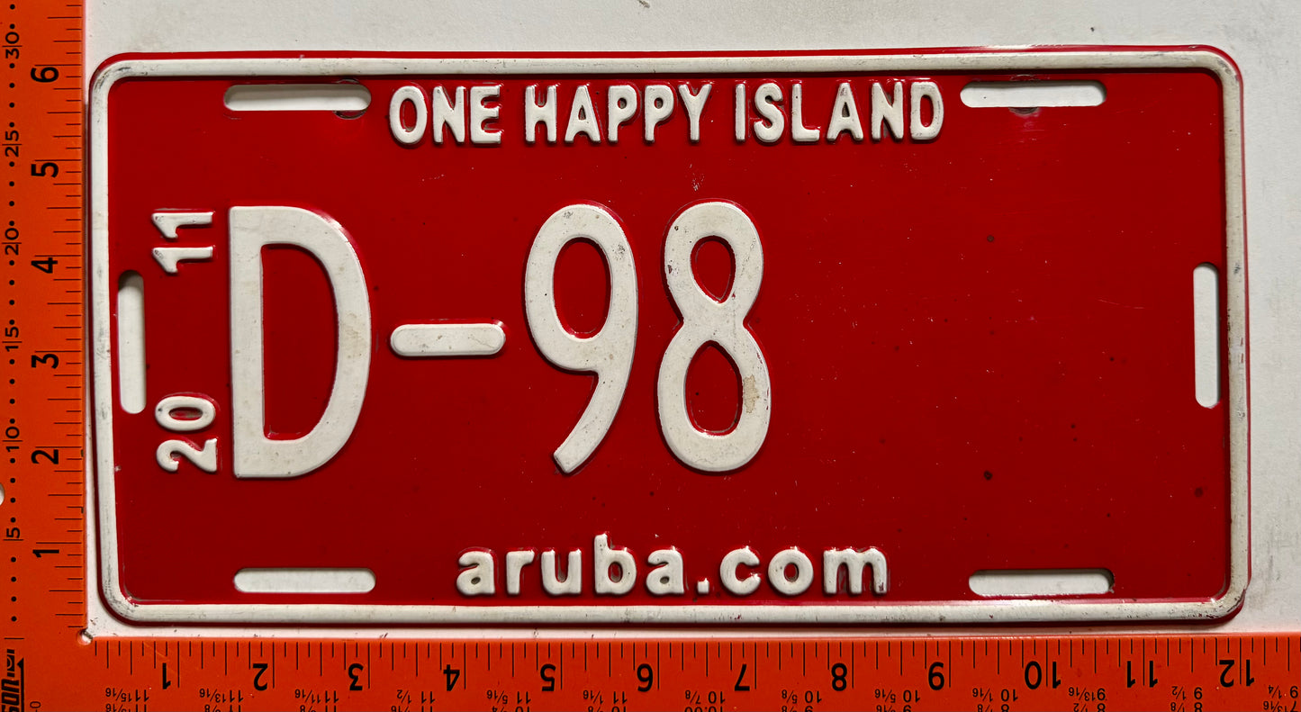 2011 Aruba #D-98 Government License Plate