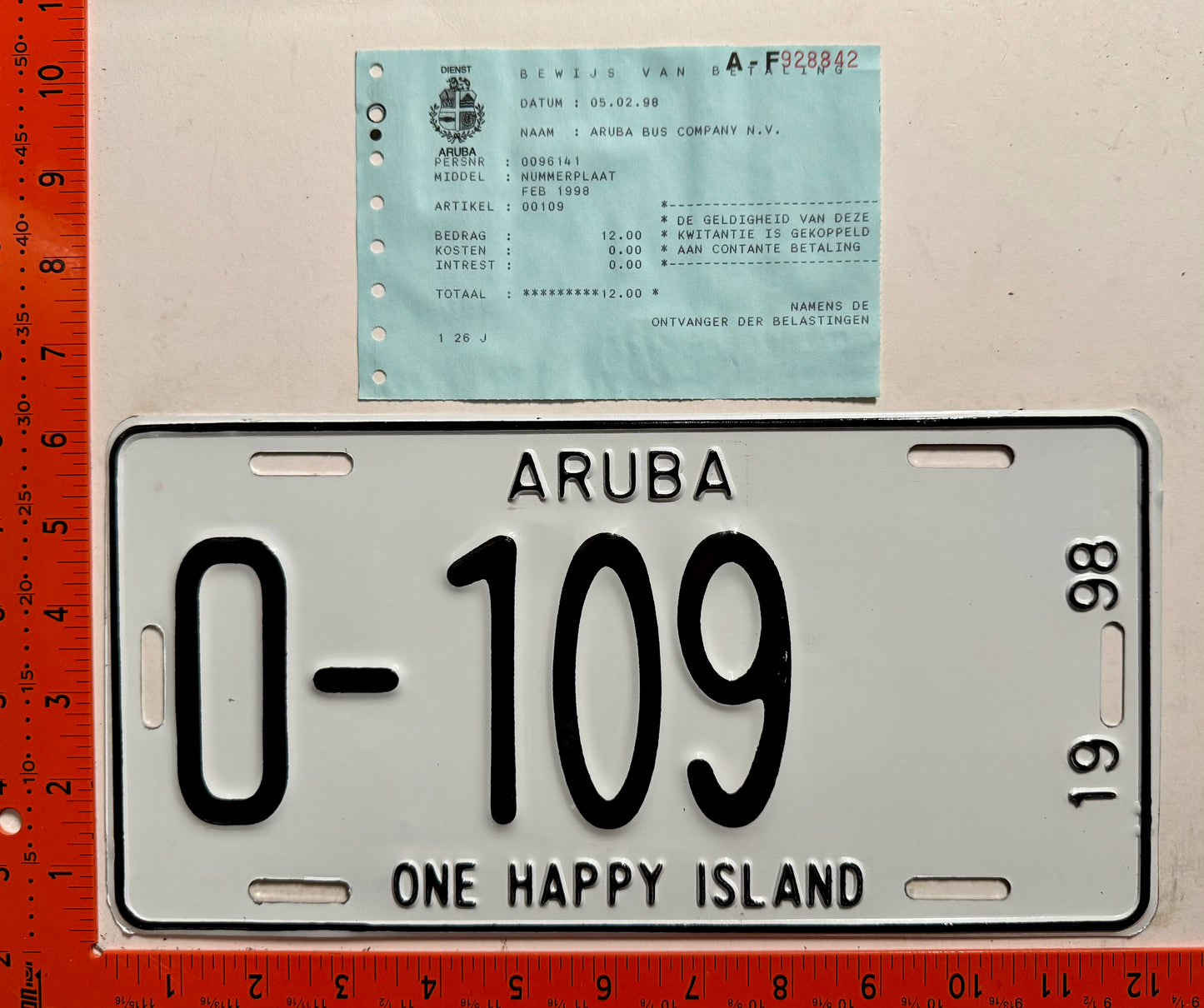 1998 Aruba #O-109 Limousine License Plate
