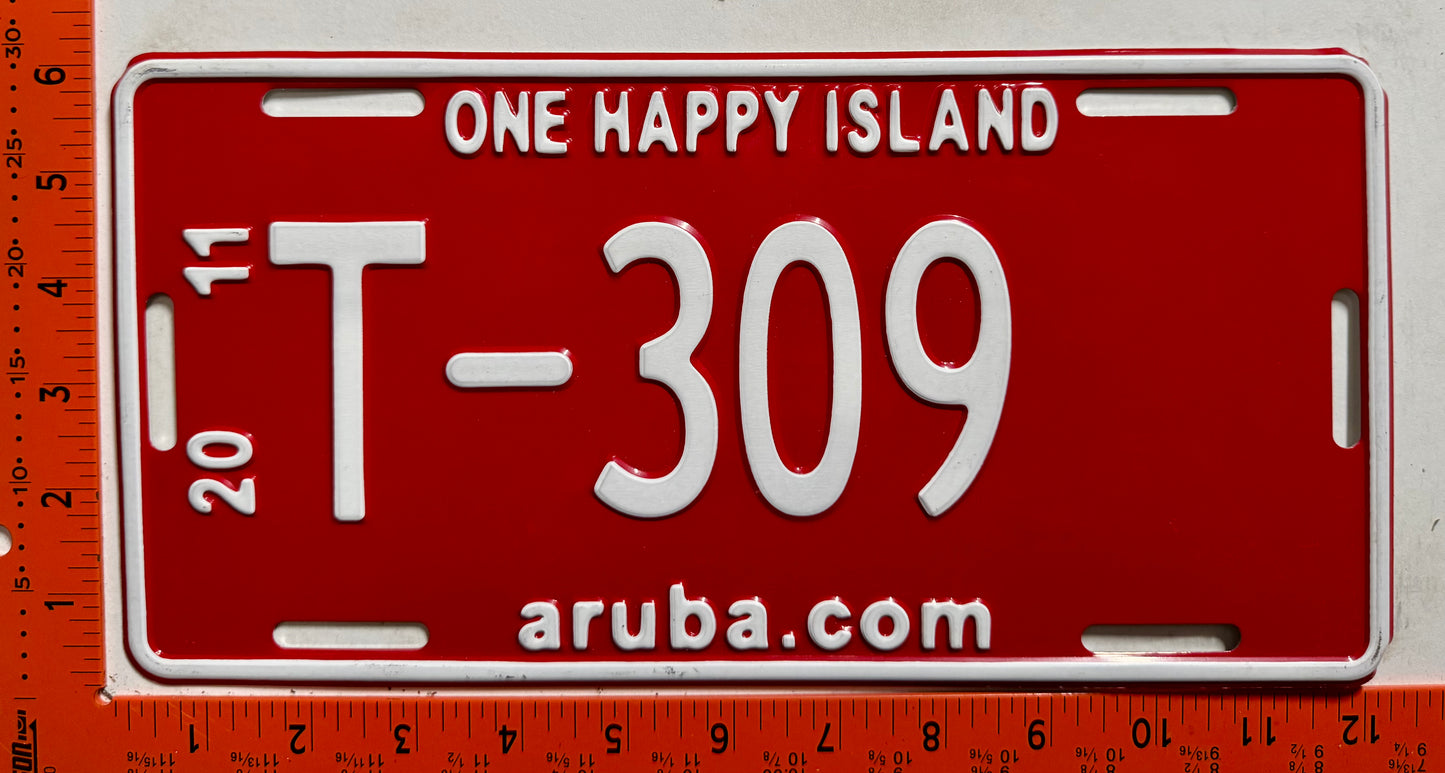 2011 Aruba #T-309 Tourist Vehicle License Plate