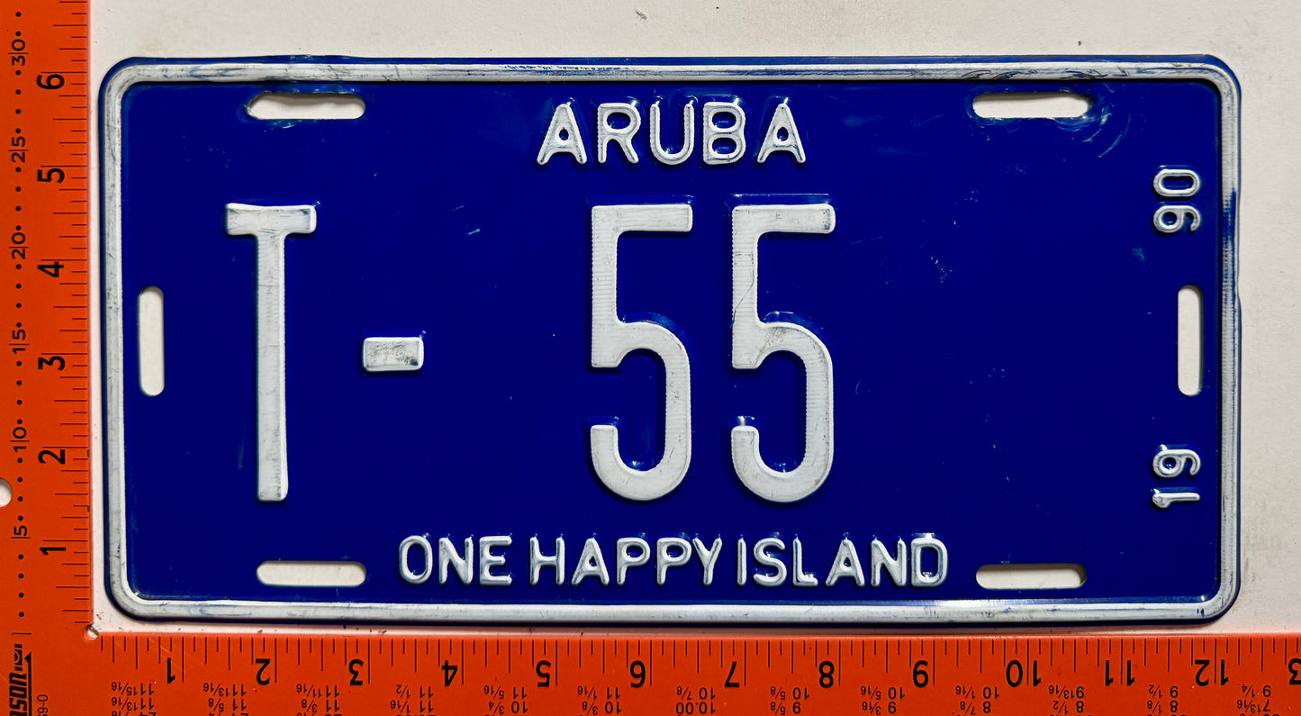 1990 Aruba #T-55 Tourist Vehicle License Plate