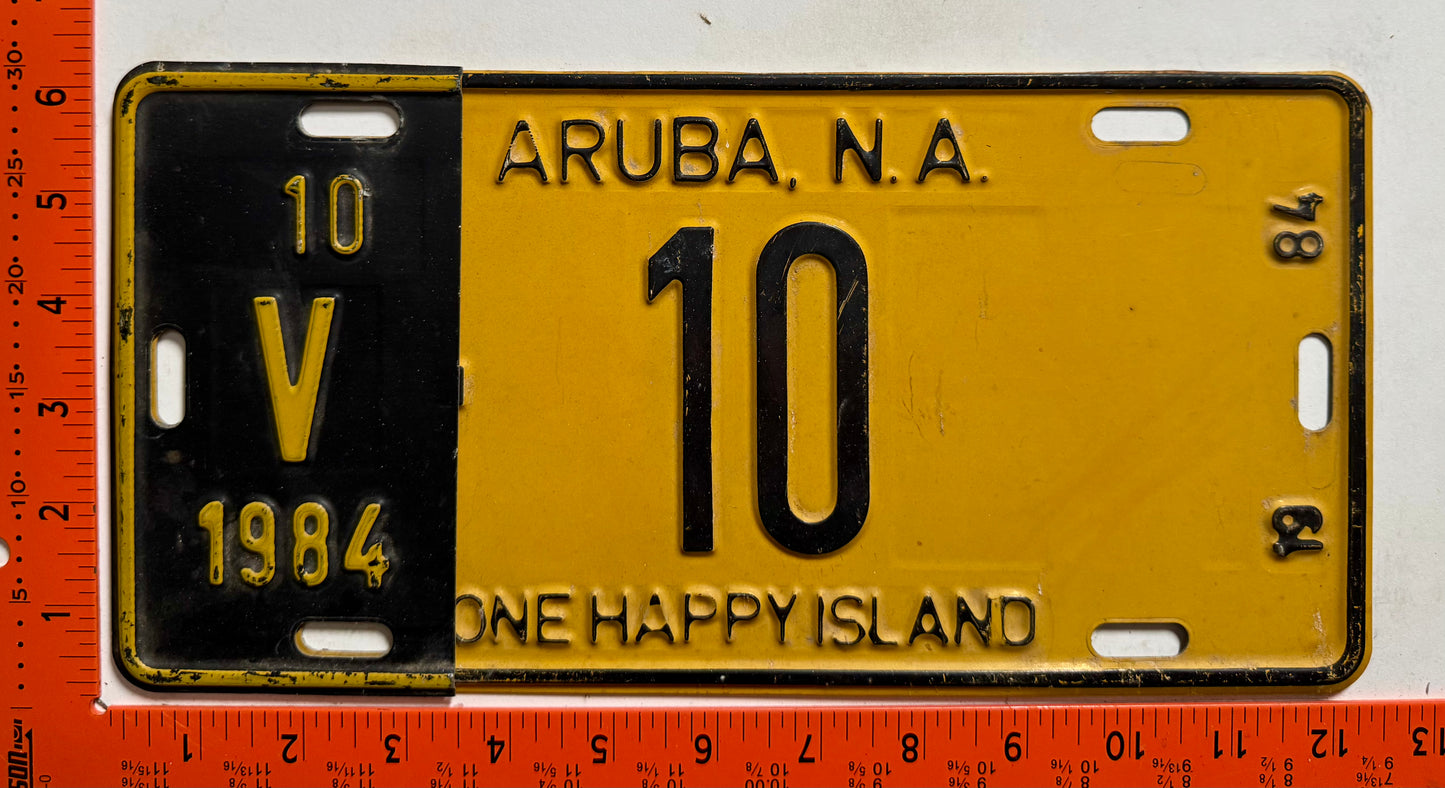 1984 Aruba #V-10 Rental License Plate
