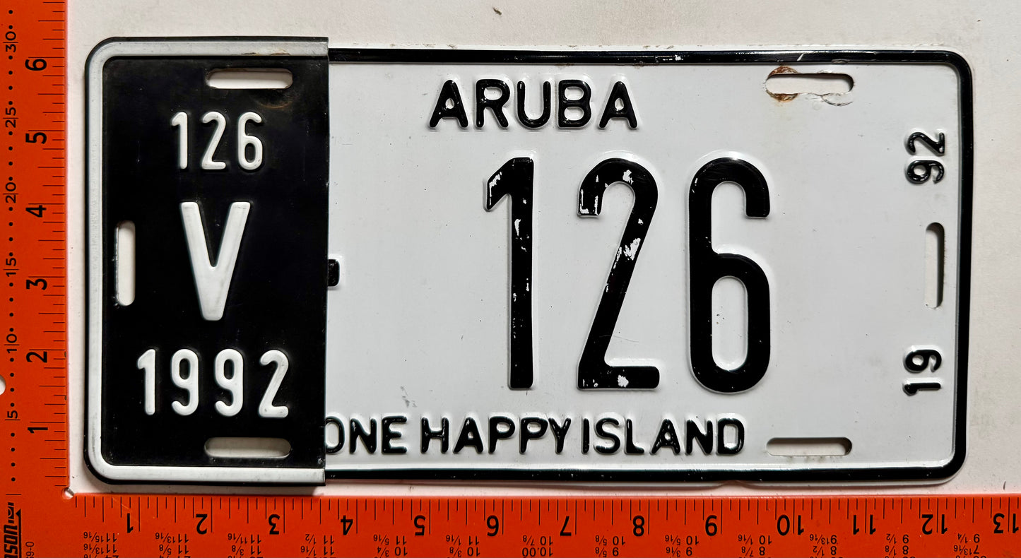 1992 Aruba #V-126 Rental License Plate
