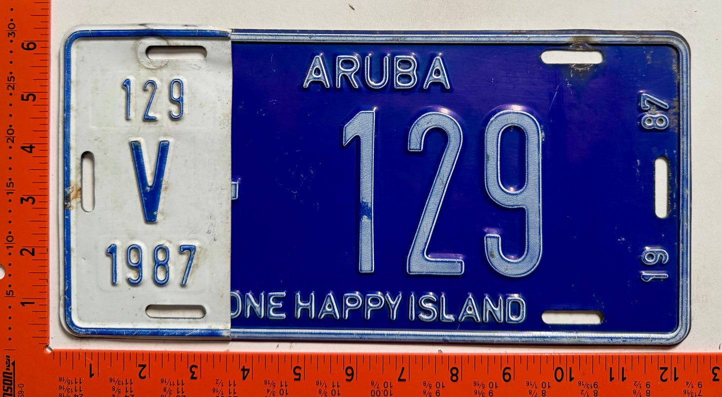 1987 Aruba #V-129 Rental License Plate