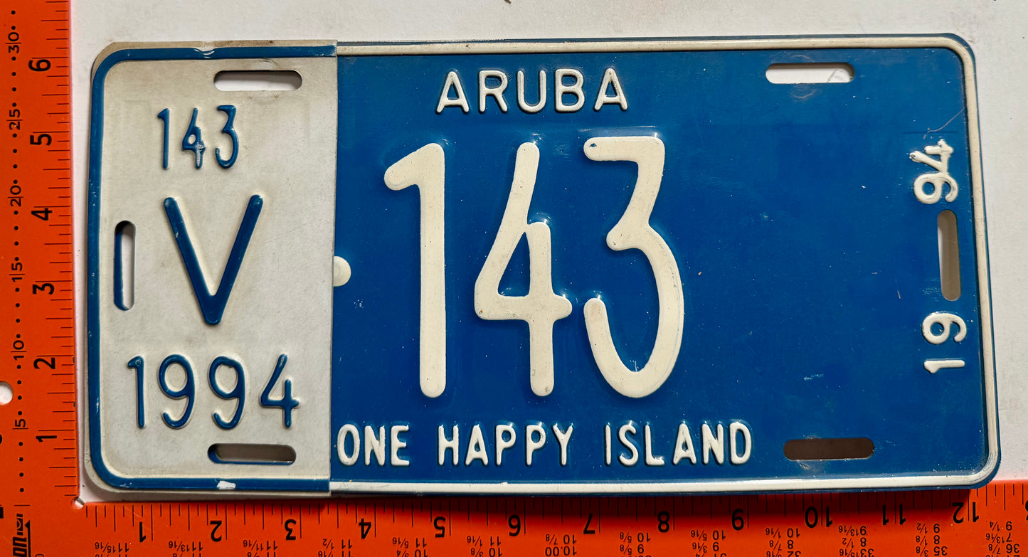 1994 Aruba #V-143 Rental License Plate