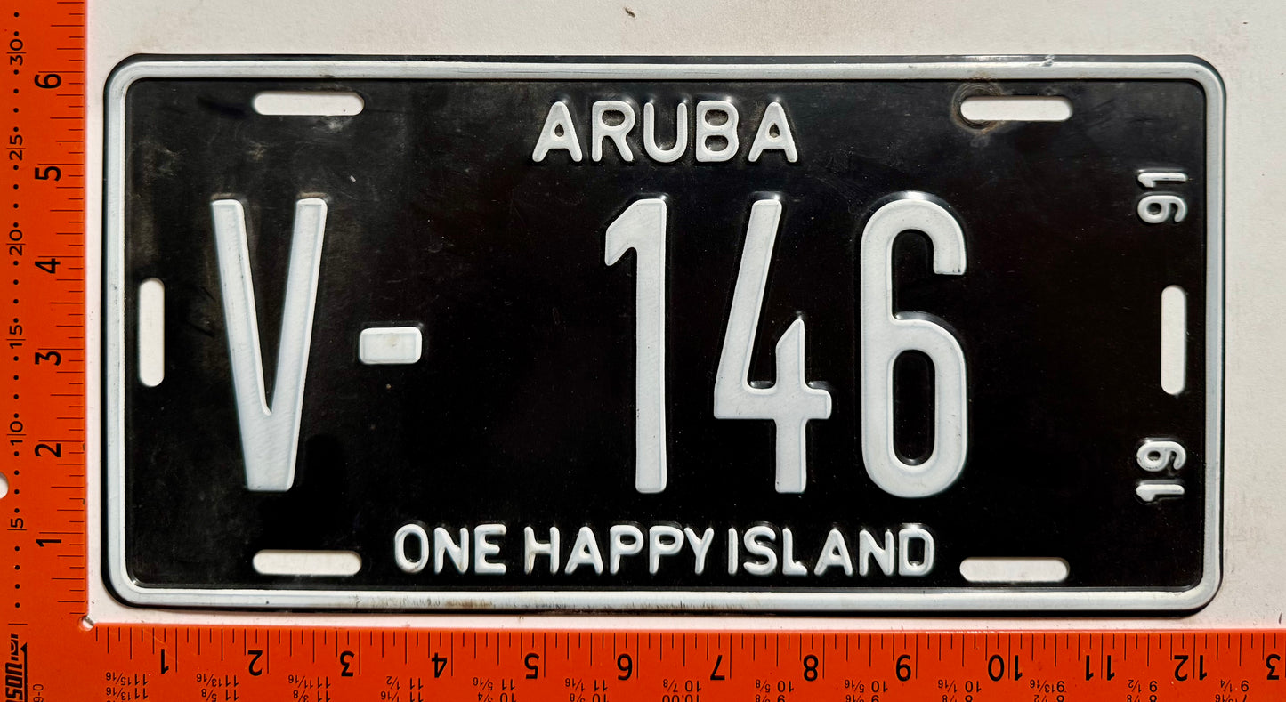 1991 Aruba #V-146 Rental License Plate