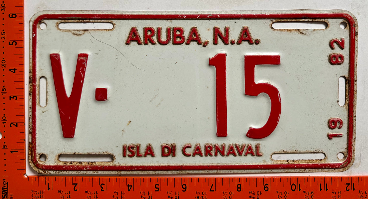 1982 Aruba #V-15 Rental License Plate
