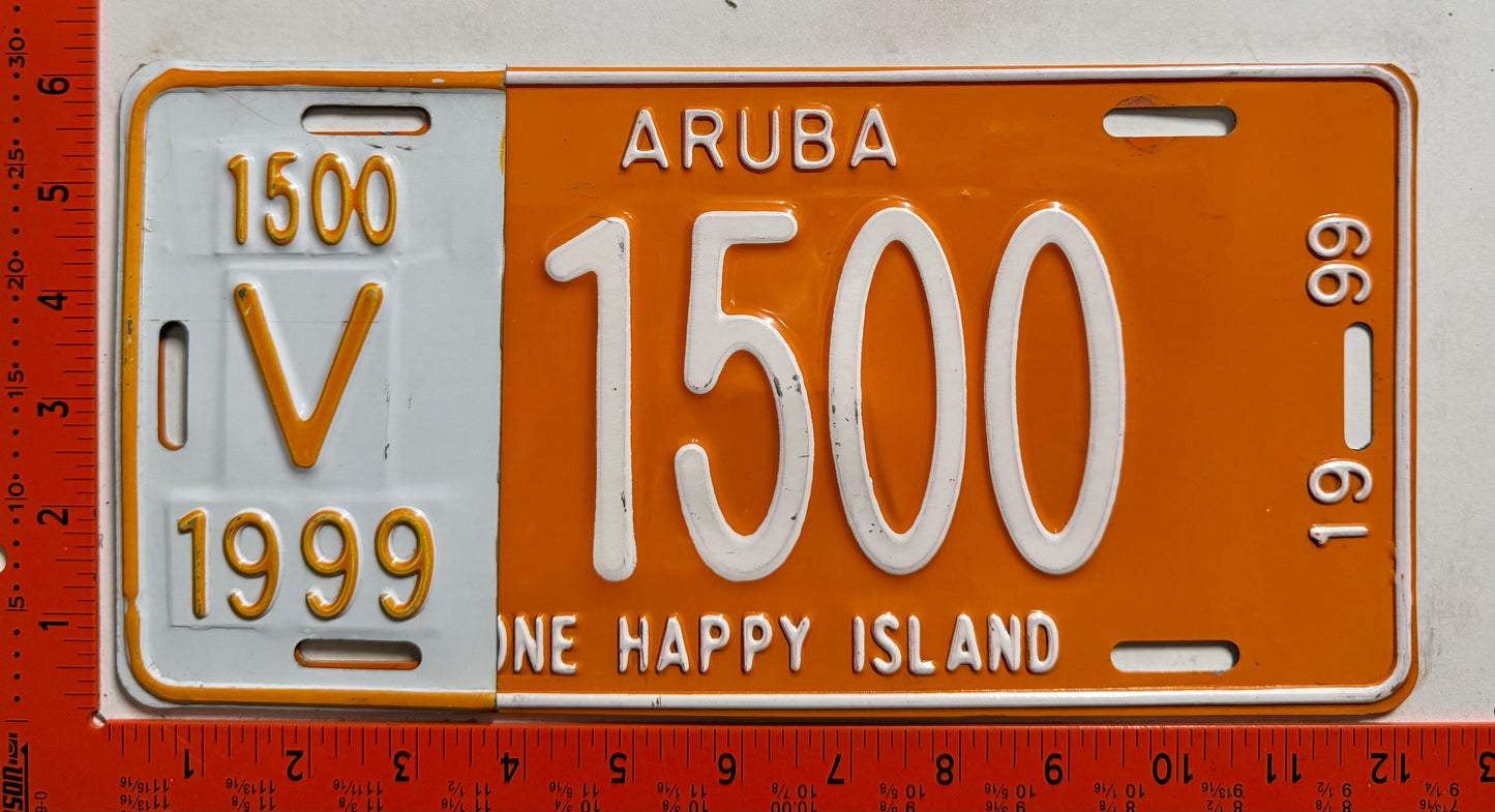1999 Aruba #V-1500 Rental License Plate