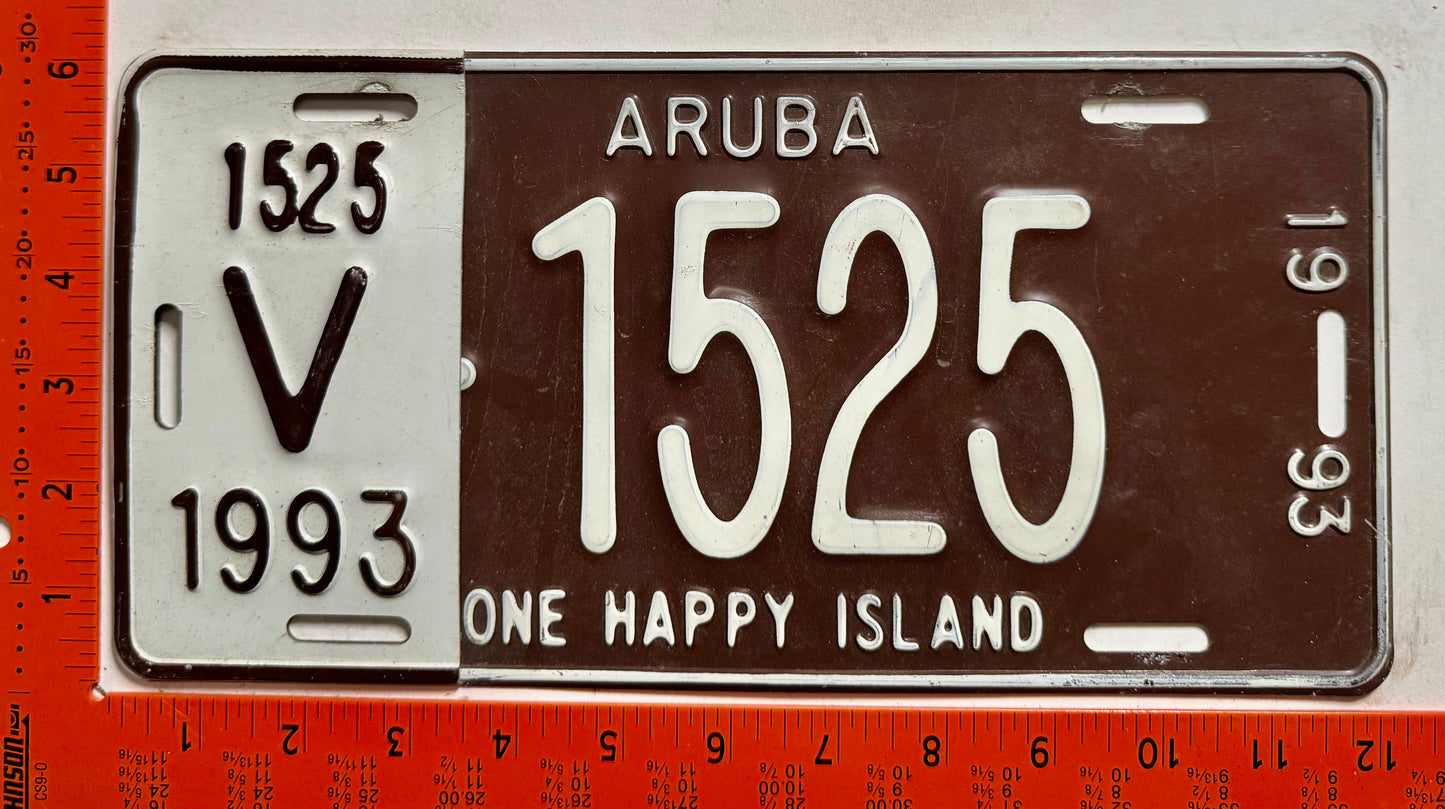 1993 Aruba #V-1525 Rental License Plate