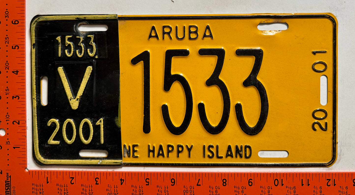 2001 Aruba #V-1533 Rental License Plate