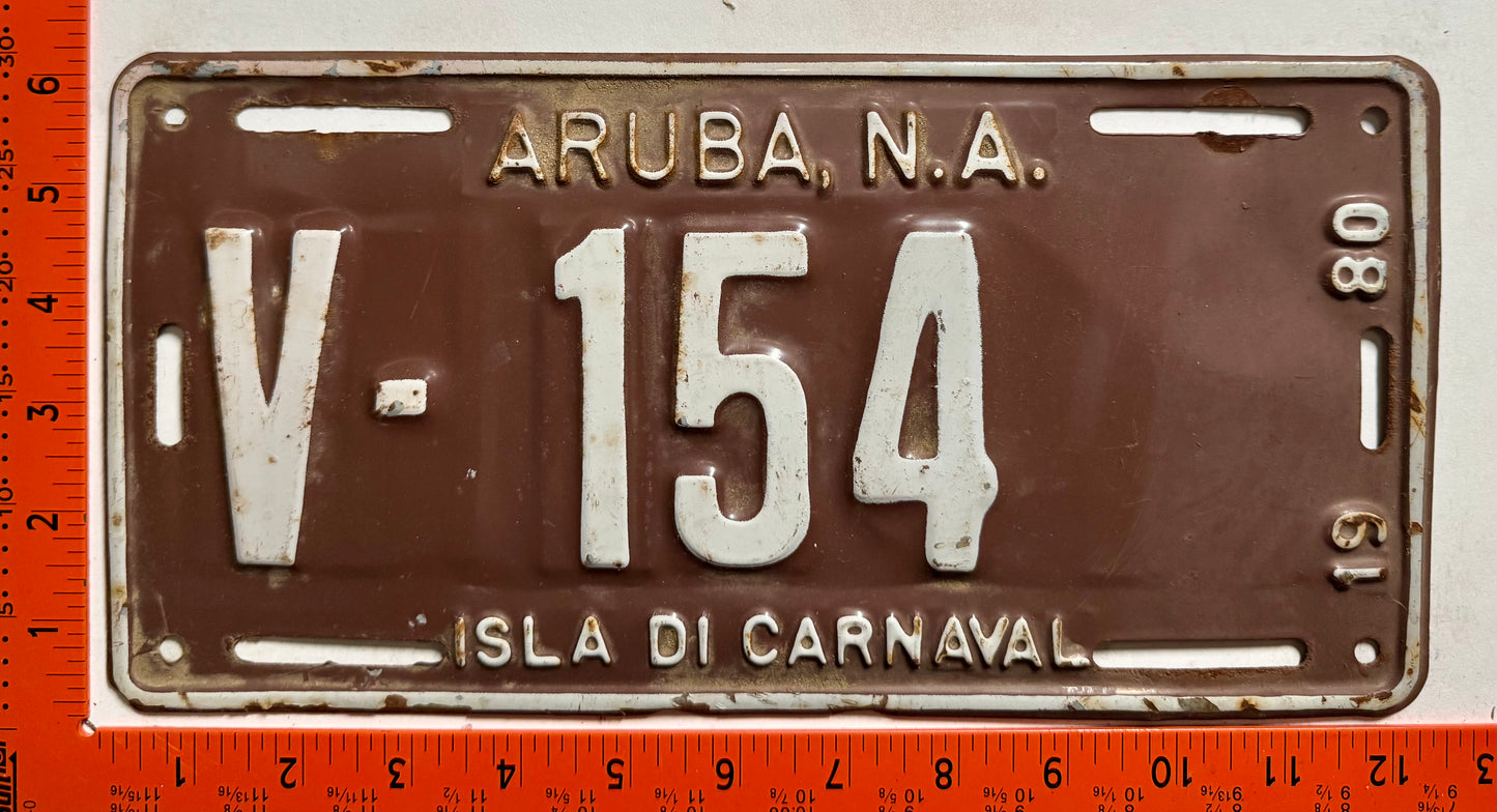 1980 Aruba #V-154 Rental License Plate
