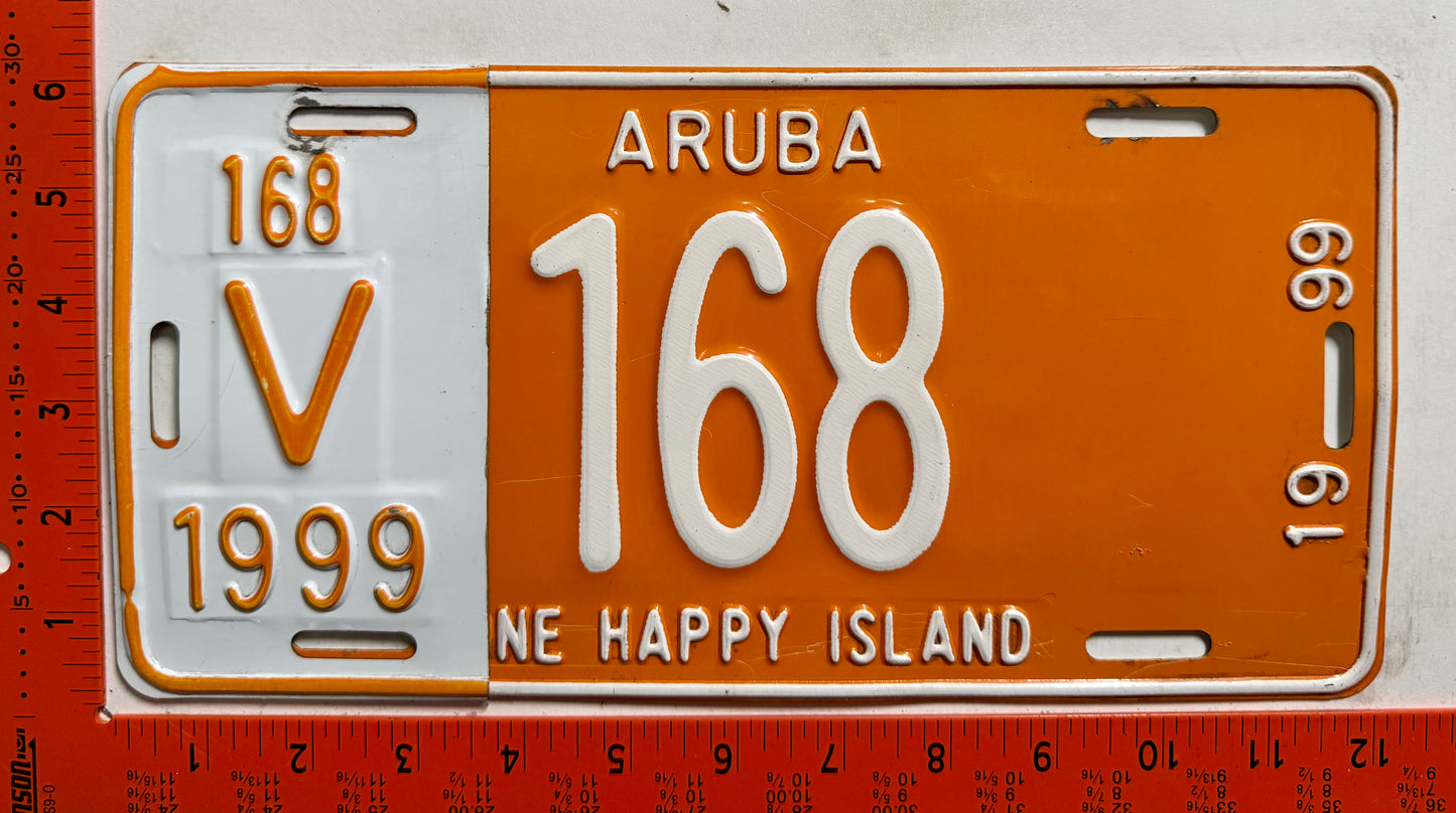 1999 Aruba #V-168 Rental License Plate