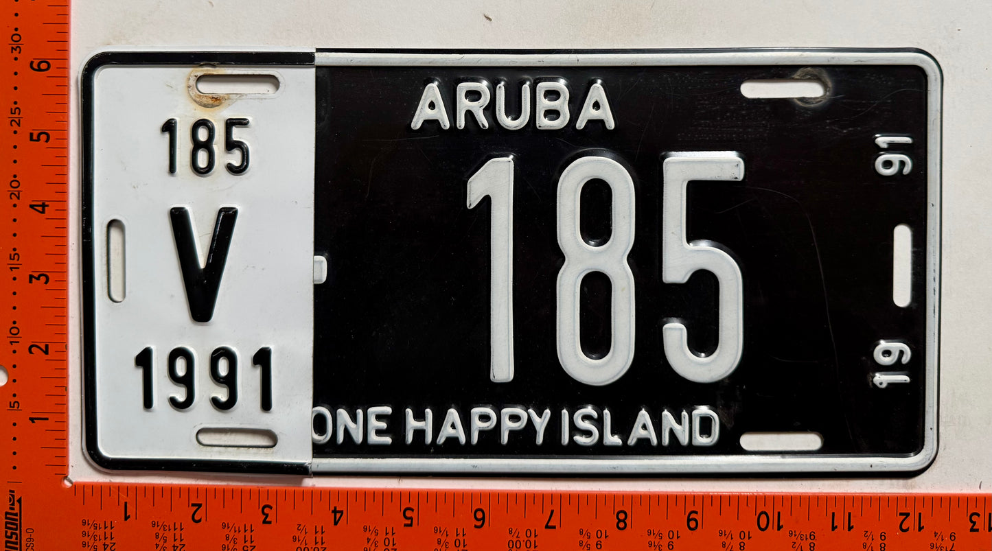 1991 Aruba #V-185 Rental License Plate