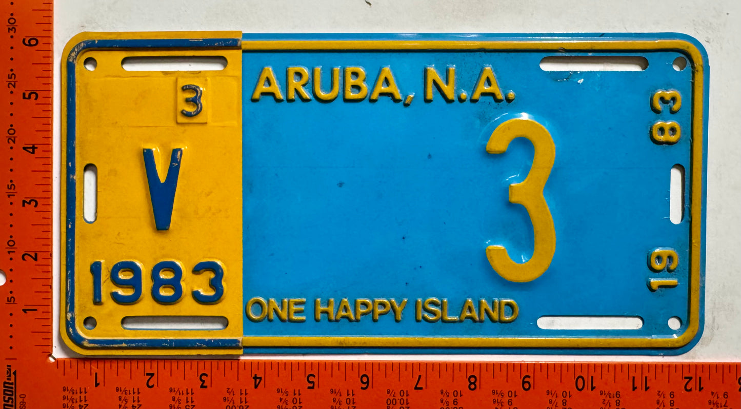 1983 Aruba #V-3 Rental License Plate