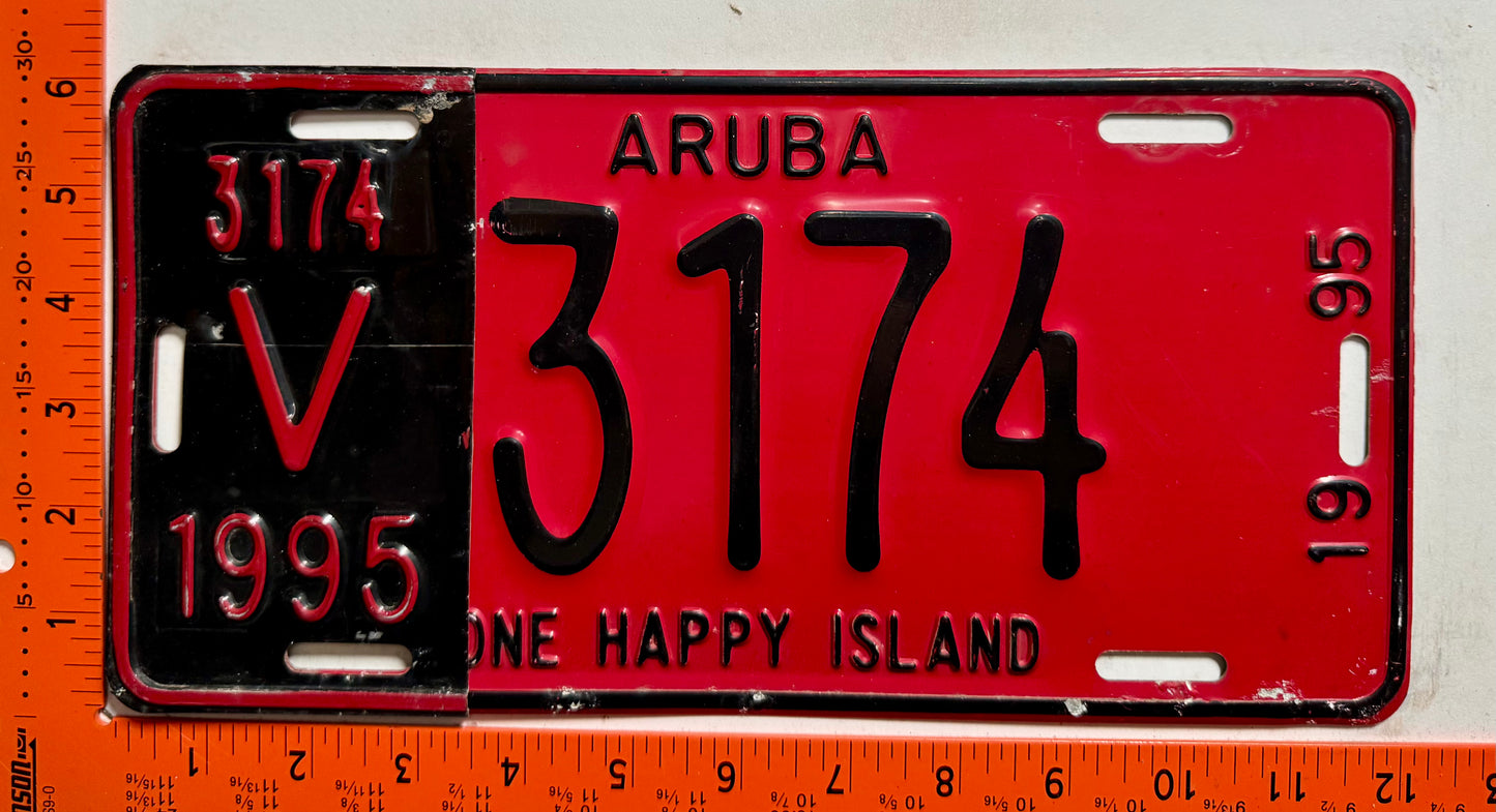 1995 Aruba #V-3174 Rental License Plate