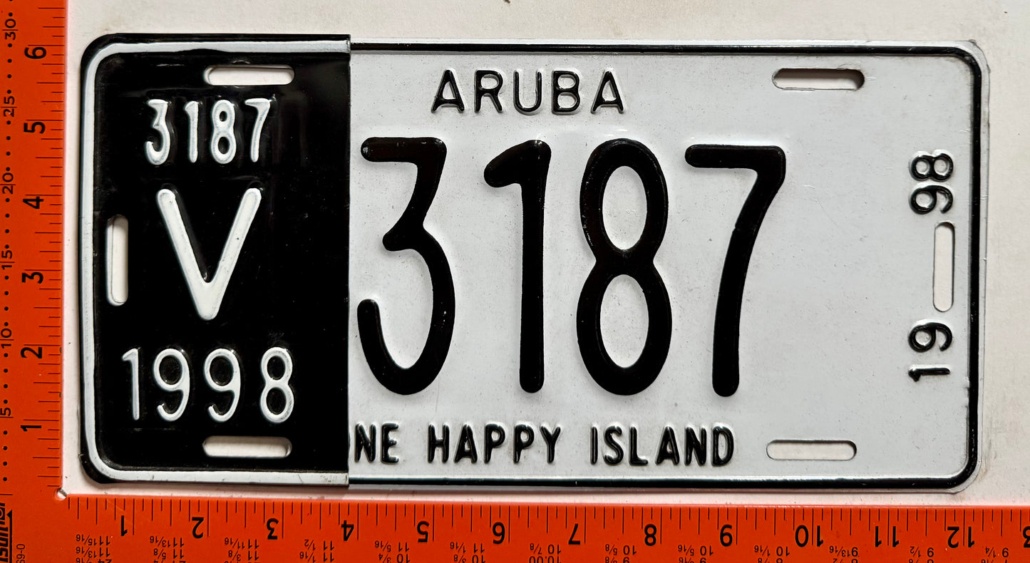 1998 Aruba #V-3187 Rental License Plate