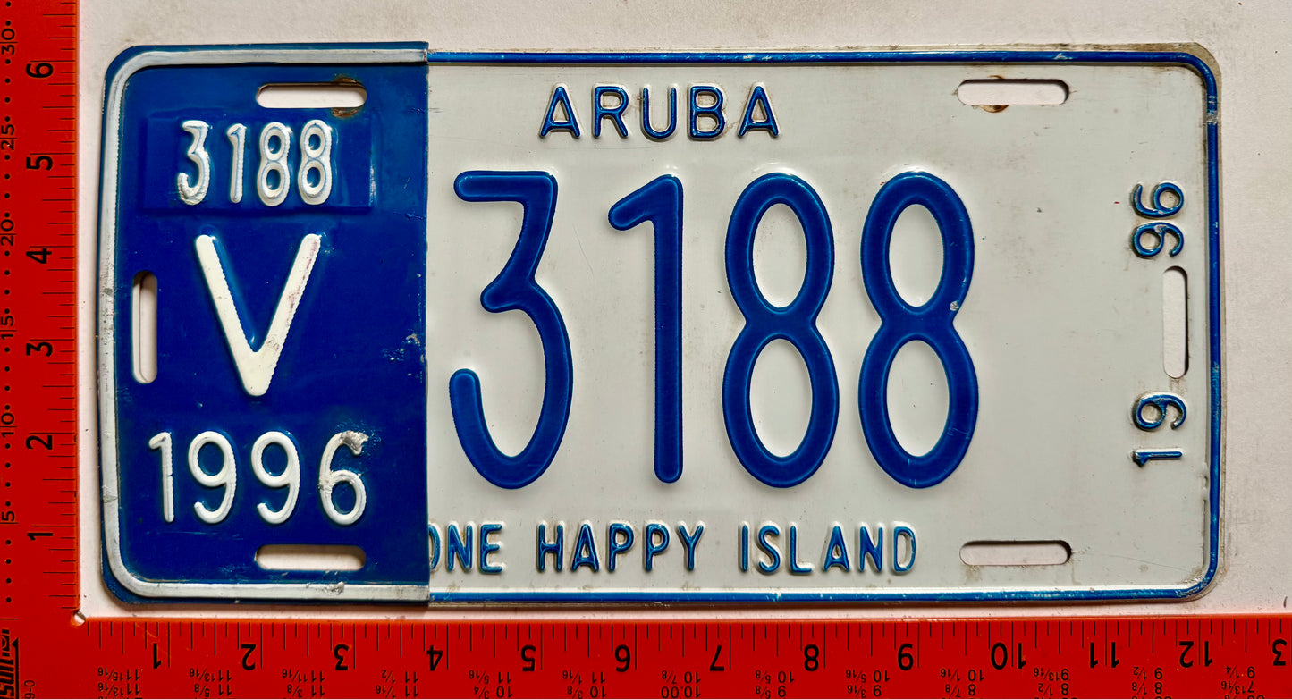 1996 Aruba #V-3188 Rental License Plate