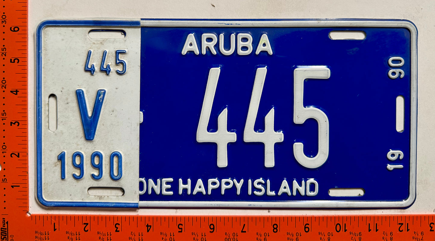 1990 Aruba #V-445 Rental License Plate